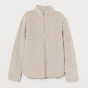 H&M BEIGE FAUX SHEARLING QUARTER-ZIP SWEATER, SIZE XS